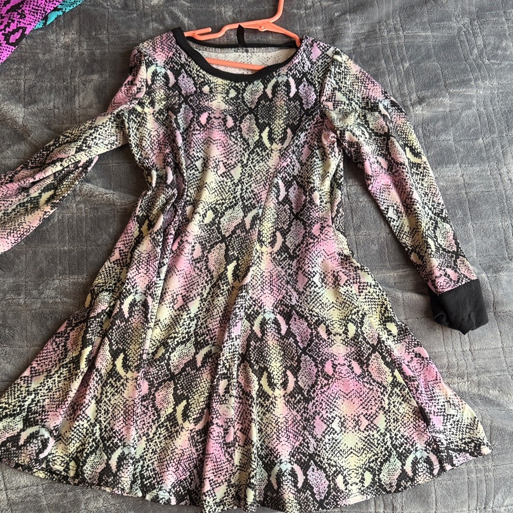 Pixie Lane Snakeskin Print Long Sleeve Dress